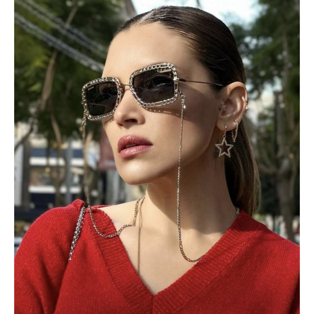 NWT Gucci GG1112S-001-54 Gold Rectangle 54mm Sunglasses - Picture 2 of 5